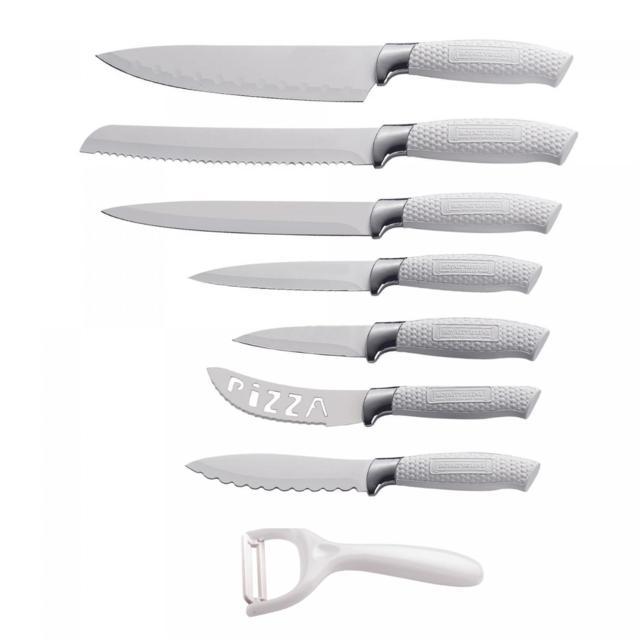 Royalty Line RL-WHT7-W: Set di 7 pezzi di coltelli con rivestimento antiaderente e pelapatate - Bianco